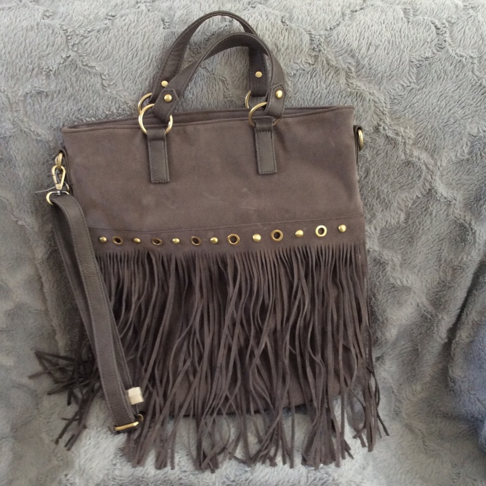 NWOT. Fringe accent Crossbody/Handbag. Slate Grey.